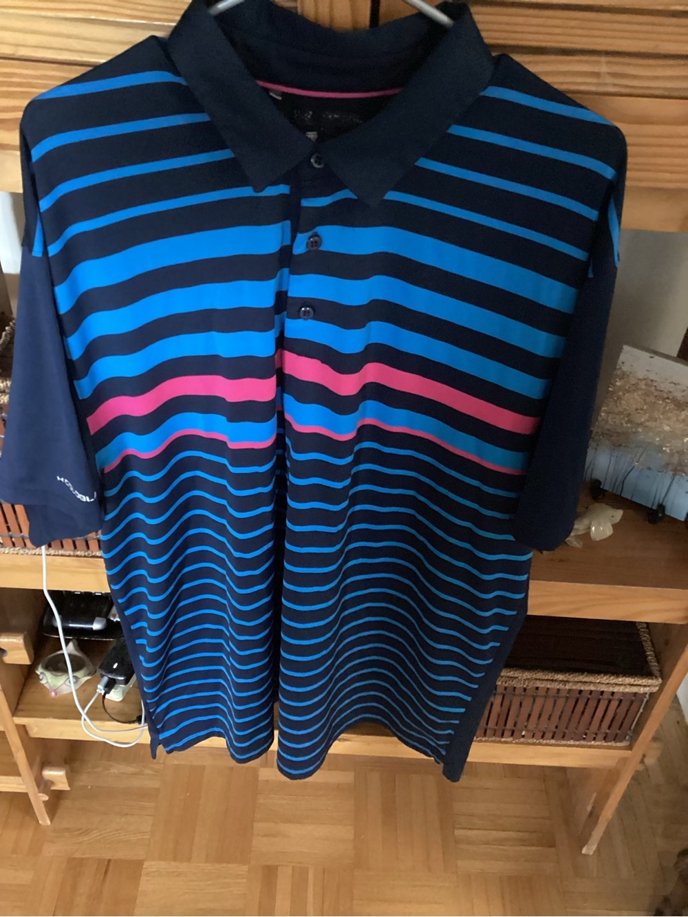 Under Armour Navy Polo with Blue and Pink Stripes
